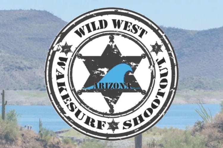 The logo for the Wild West scuba show featuring a wakesurf boat.