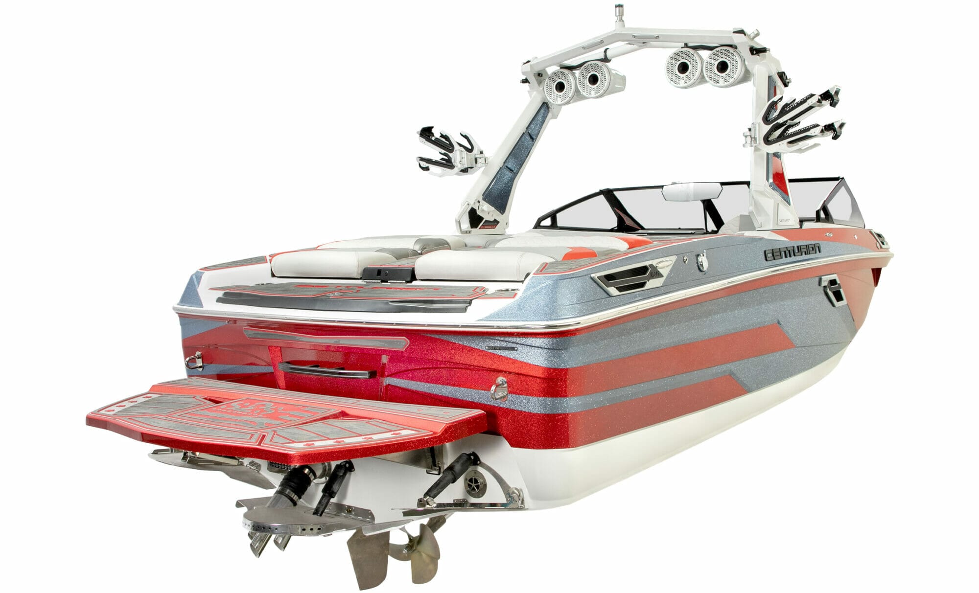 A wakeboat on a white background.