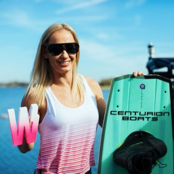 Dallas Friday posing with wakeboard