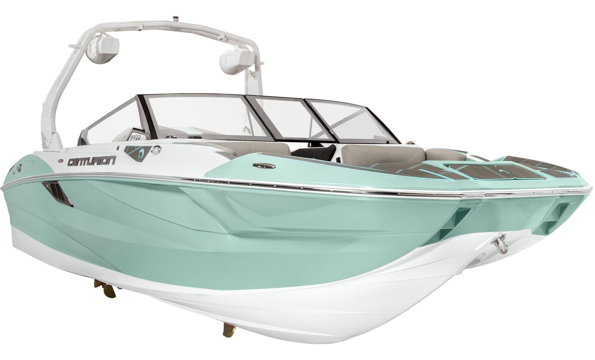The Centurion Fe22 is a boat with a blue and white color scheme.